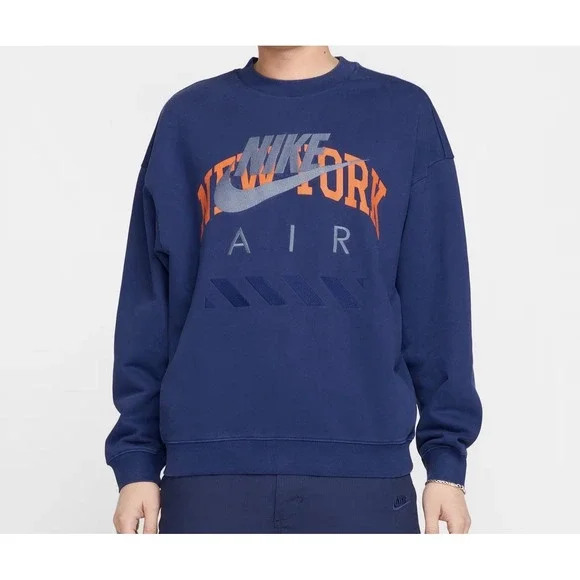Nike Air Men's New York City Fleece Crew Oversized Sweater Navy L New MSRP $95
