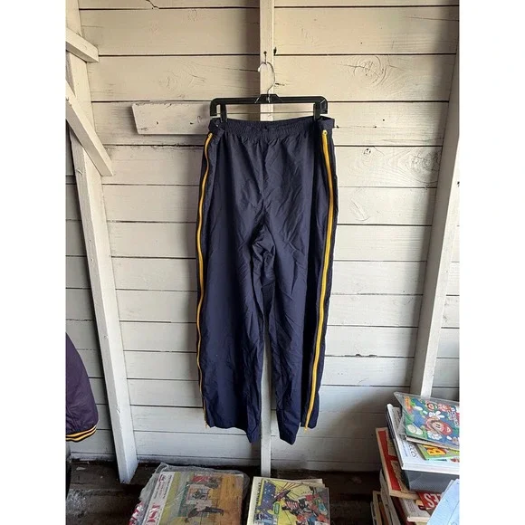 Vintage Nike Track Pants Mens XXL Navy Blue Yellow Full Side Zip Nylon Warm Up