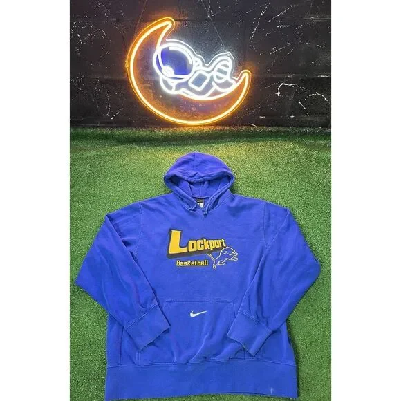 Nike Embroidered Center Swoosh Pullover Hoodie Bright Blue Mens‎ L Large