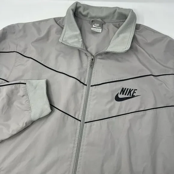 Nike Sportswear Track Jacket‎ Mens XL Gray White Full Zip Swoosh Logo 2000's Y2K