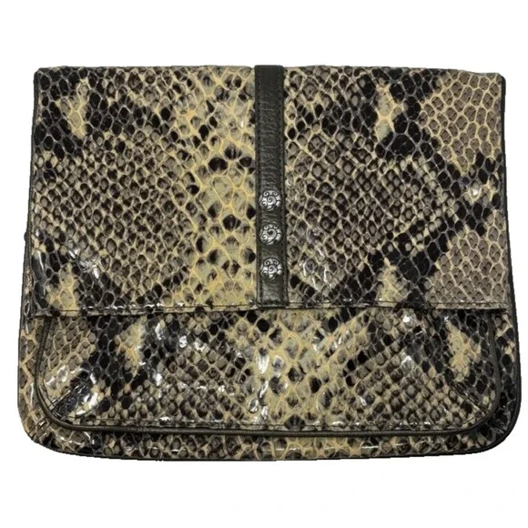 BRIGHTON Foldover Flap Studded Clutch Snake Patent Leather NO STRAP‎