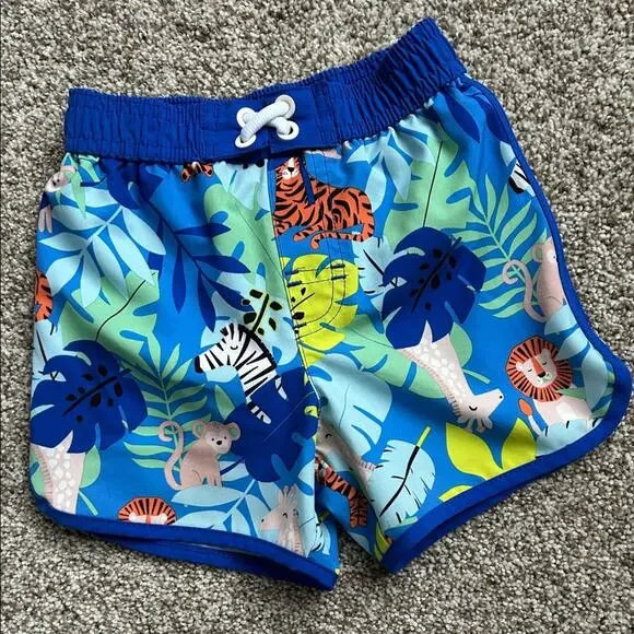 Kids Colorful Jungle Print Swim Shorts, 2 Toddler