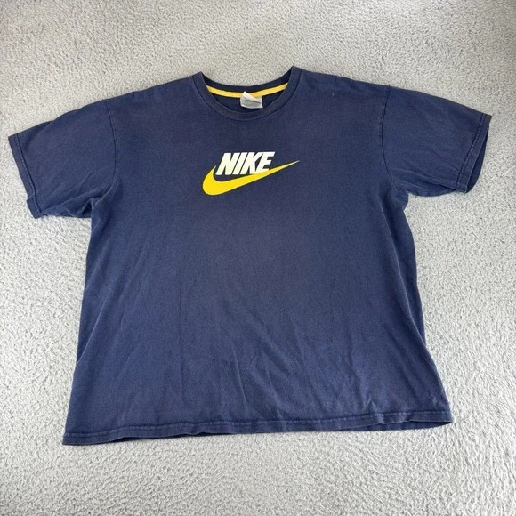 nike silver tag T shirt Men's Medium Blue‎ Center Swoosh Logo Y2K 90's Vintage
