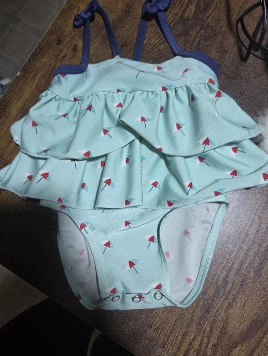 Mint Ruffle Baby Swimsuit with Umbrella Print