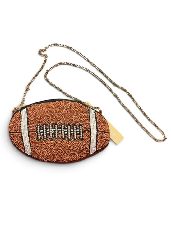 Beaded Football Clutch Bag, One Size, Brown and White