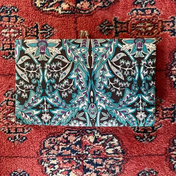 Banana Republic 100% Silk‎ Peacock Blue Floral Slim Clutch SUPER CLEAN