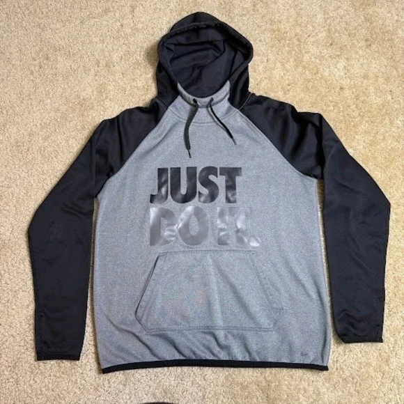 Nike Therma Fit Just Do It Hoodie Mens M‎ Gray Black Sweatshirt Colorblock