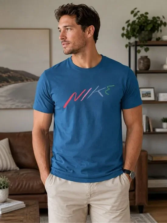 Nike Sportswear Club Graphic Tee Mens Medium Blue FD1276 Short Sleeve Crew
