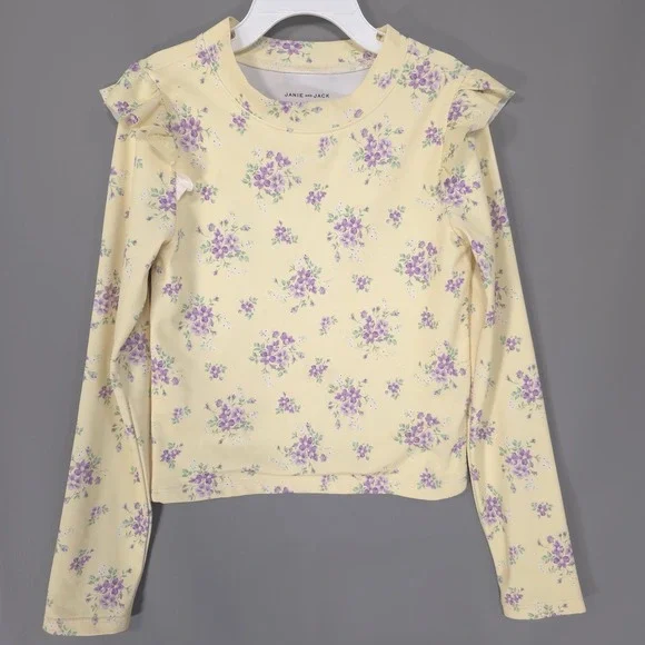 JANIE AND‎ JACK Girls Ruffle Long Sleeve Floral Rash Guard Bathing Swim Top 7