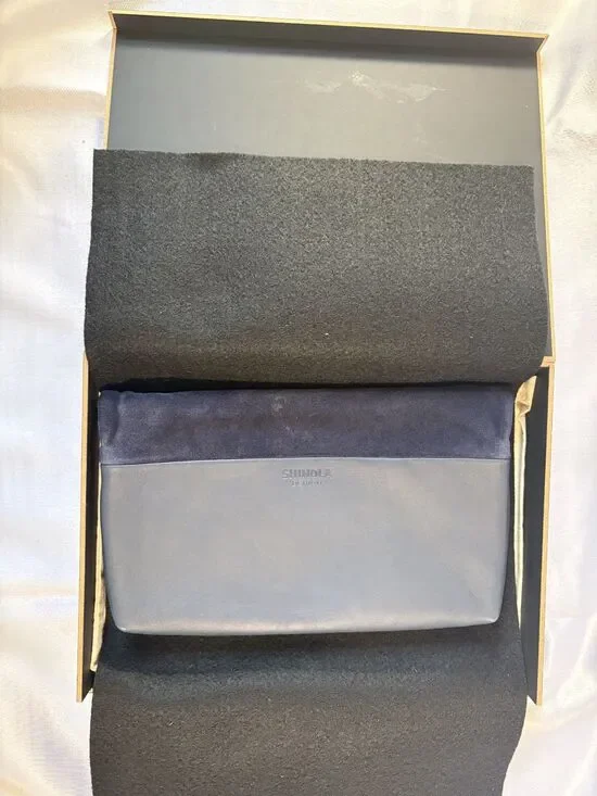 Shinola‎ Detroit Foldover Clutch Womens OS Navy Blue Excellent Leather Suede Zip