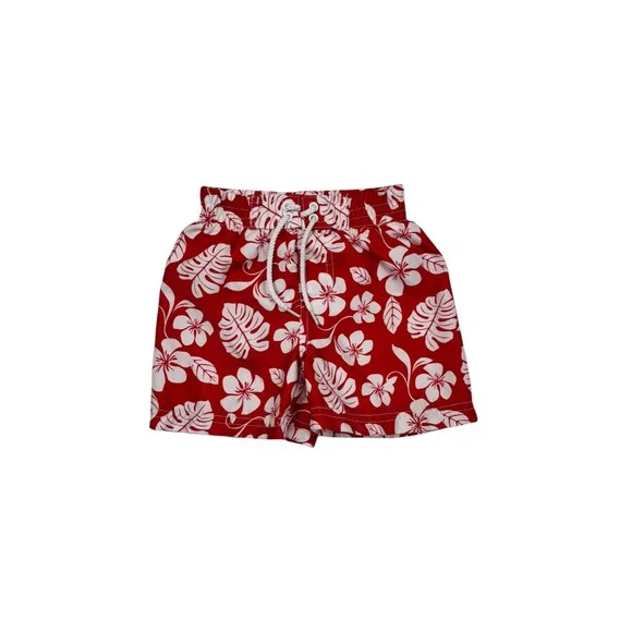 Disney Baby Boys Red Tropical Hibiscus Floral Swim Trunks Board Shorts 12M