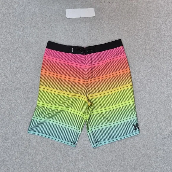 Hurley Boys Shorts 18/29 Multicolor Swimwear Striped Board Shorts Button 9