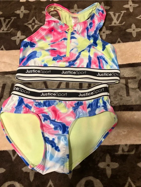Justice Neon Tie-Dye Sport Bikini Set - Pink, Blue & Yellow