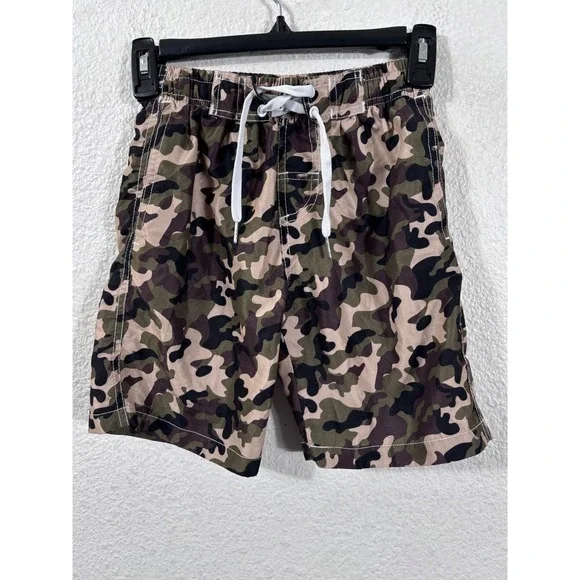 Kute'n'Koo Swim Trunks Youth Size M Green Camo Mesh Lined Board Shorts