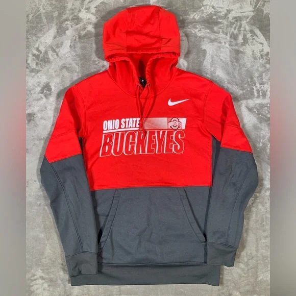 Nike Hoodie Men’s Sm Red Grey Ohio State‎ Buckeyes On-Field Pullover Dri Fit