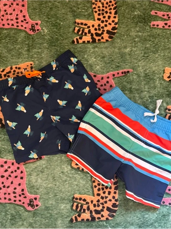 First Impressions Boys Swim Trunks - Teal & White Lined