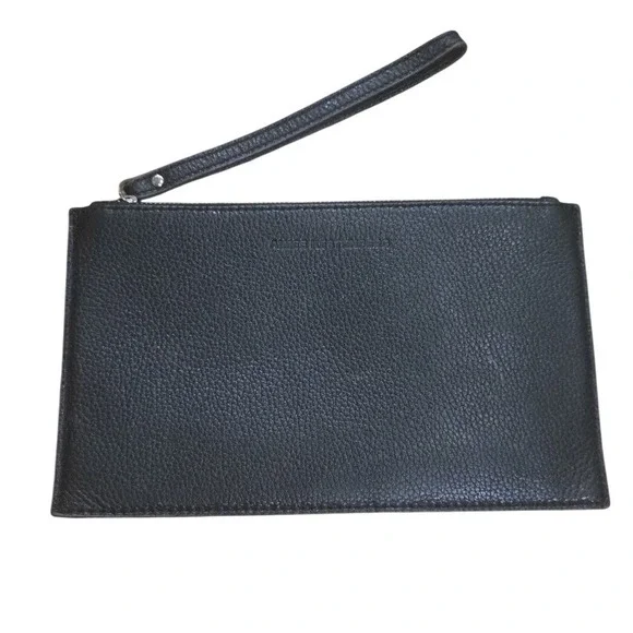 Aimee Kestenberg Black Pebbled Leather Zipper Pouch‎ Card Slots Wristlet Luxe