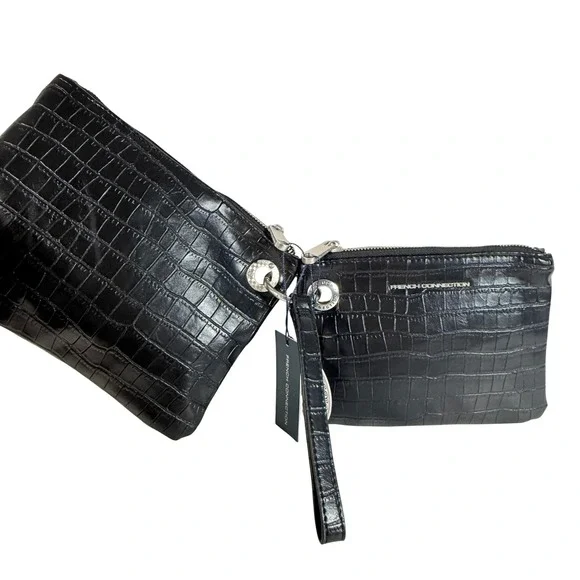 Black Wristlet Double Crocodile Pattern French Connection travel festival y2k 90