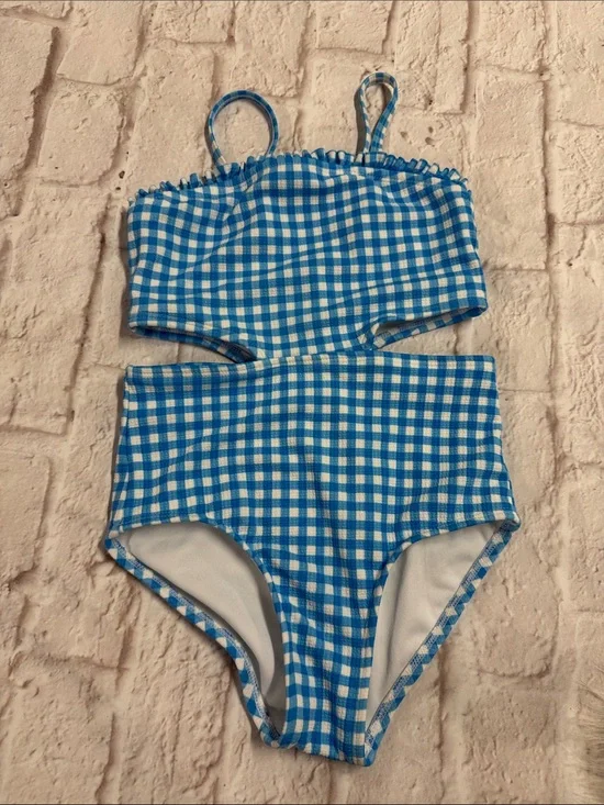 Kids Blue Gingham One-Piece Swimsuit