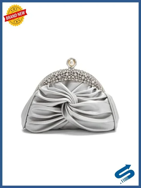 PU Leather Crystal Buckle Evening Clutch Purse Hard Case Detachable Chain
