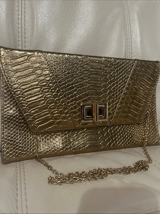 Studio Gold Snakeskin Embossed Envelope Clutch