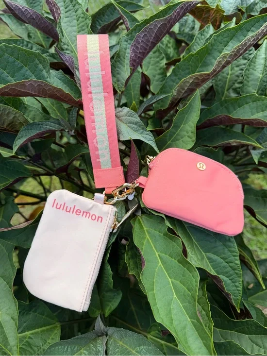 LULULEMON pink and coral double coin pouch set wristlet Keychain
