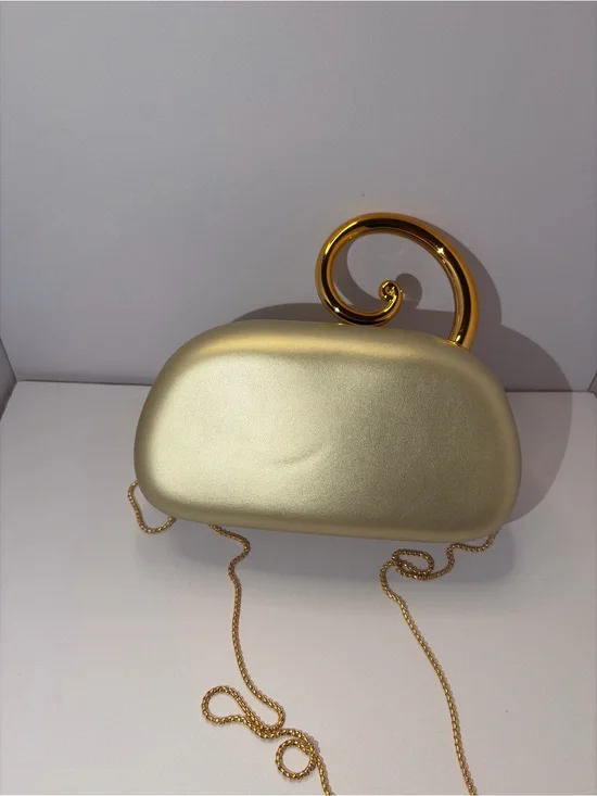 Gold Sculptural Evening Clutch with Curled Handle
