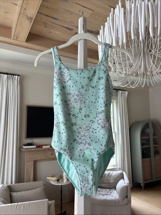 abercrombie kids Mint Floral Ribbed One-Piece Swimsuit