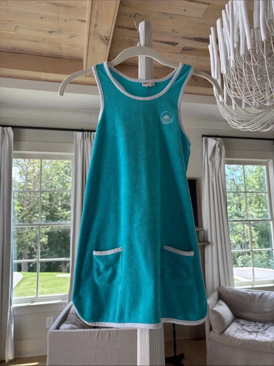 Kids Teal Terry Swim Coverup with White Trim