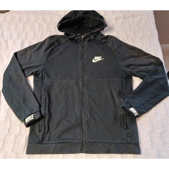 Vintage Nike Blue Tag Black Full Zip Lightweight Hoodie Jacket Size Medium