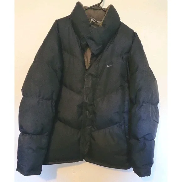 Y2K Nike Tech Men's Down Puffer Jacket Full Zip Stand-Up Collar Pockets Sz L