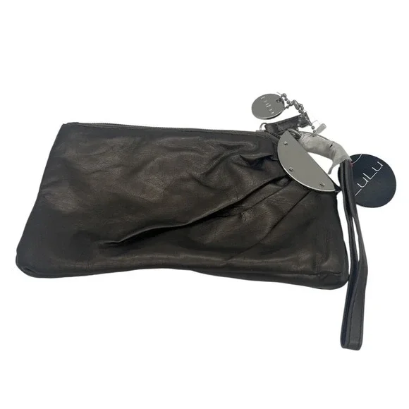 LuLu Gunmetal Metallic Faux Leather‎ Clutch Bag Wristlet Purse NWT