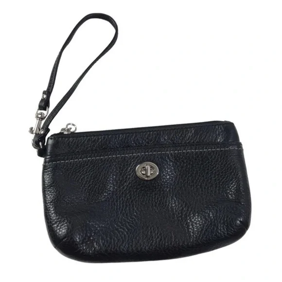 Coach Black Leather Wristlet Clutch