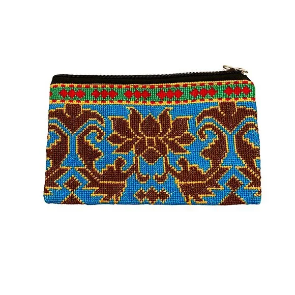 NEW Uzbek Floral Iroki Blue/Brown/Red/Green Embroidered Clutch Purse Bag
