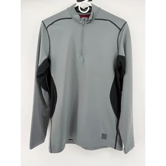 Nike Pro Fitted Half Zip Pullover Gray Long Sleeve Running Top Mens Medium‎