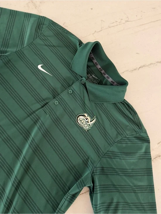 UNC Charlotte Shirt Men S Green Striped Polo Short Sleeve Stretch Dri Fit NCAA