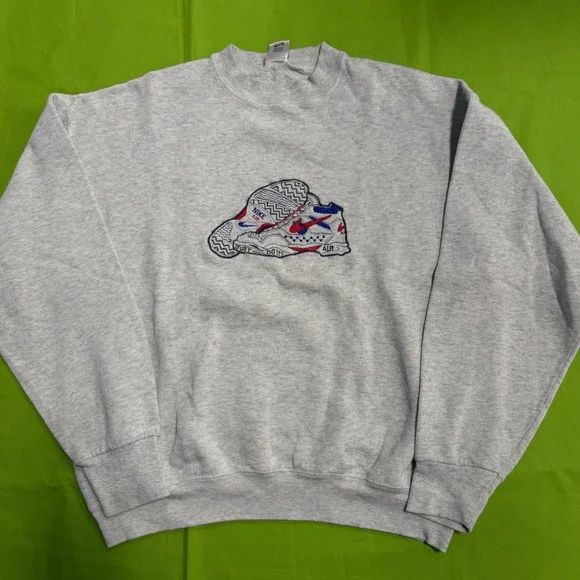 Vintage Nike Air Boot Crewneck Sweatshirt Gray Embroidered Sneaker Graphic Large
