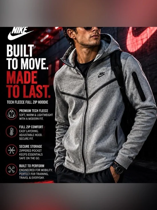 Nike Men's Gray Full-Zip Tech Fleece Hoodie XL