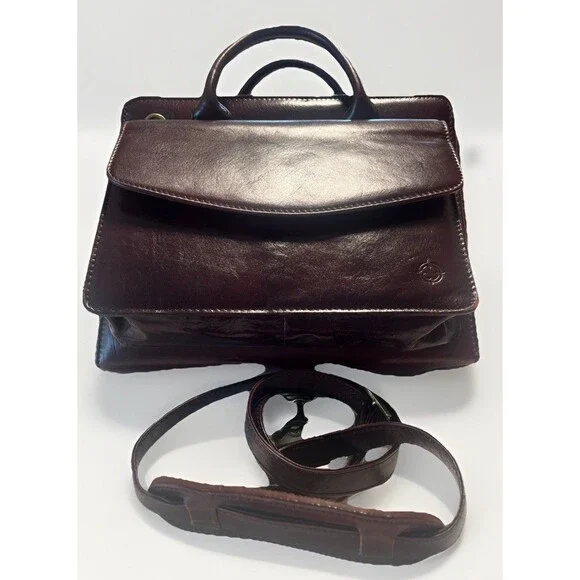 Vintage FranklinCovey Full Grain Leather Planner Briefcase Organizer Brown