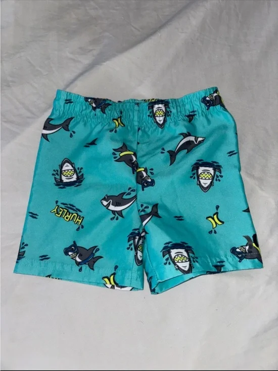 Hurley Teal Swim Trunks with Shark Print