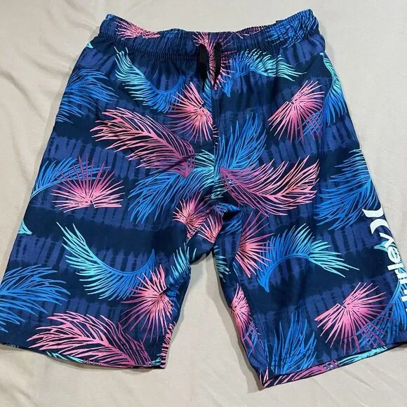 NWOT Hurley Boys XL Swim Shorts Valerian Blue Palm Print Youth Trunks 163-175cm