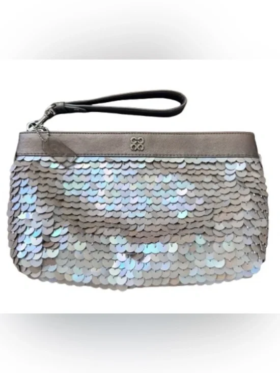 Coach Iridescent Sequin Wristlet Clutch NWOT Silver Pearl Evening Bag Y2K