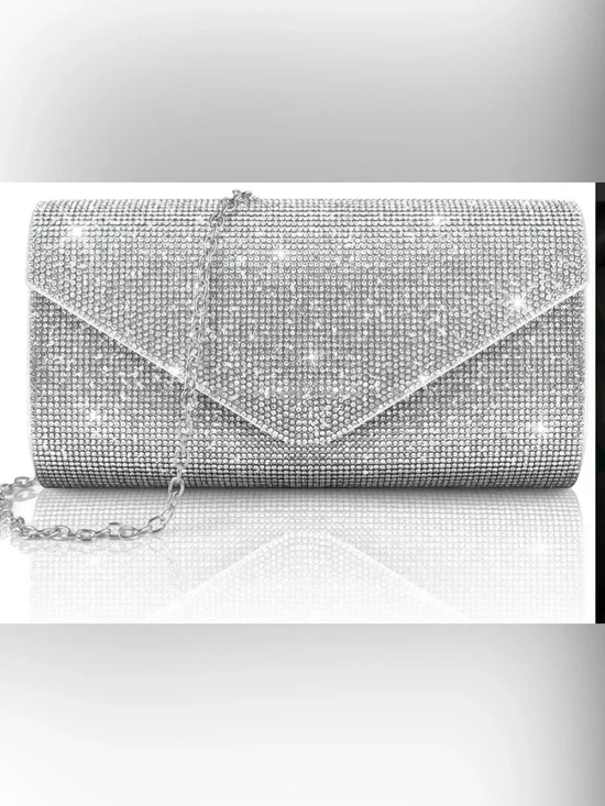 Crystal-Embellished Silver Envelope Clutch