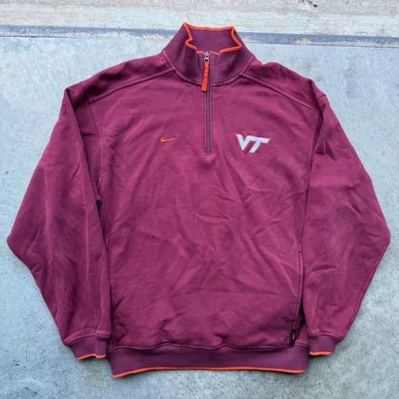 Nike Team Virginia Tech Hokies Quarter Zip Vintage Maroon Orange Mens Medium