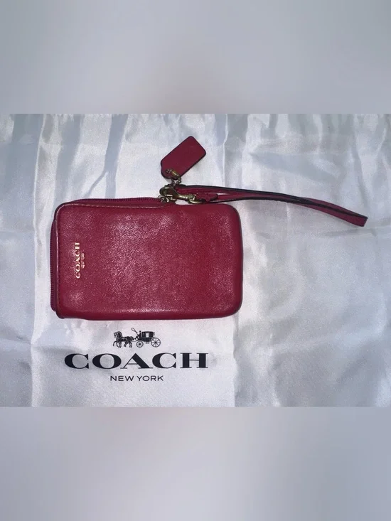 Coach Red Leather L Zip Wristlet!
