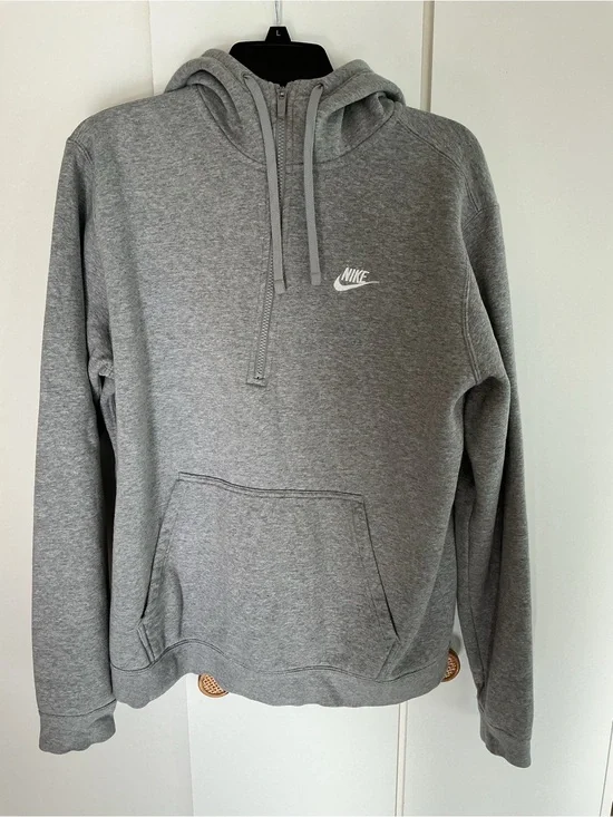 Nike Gray Quarter-Zip Pullover Hoodie with White Swoosh
