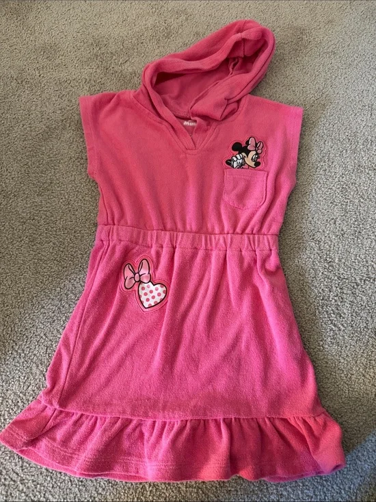 Disney Pink Minnie Mouse Hooded Kids Swim Coverup