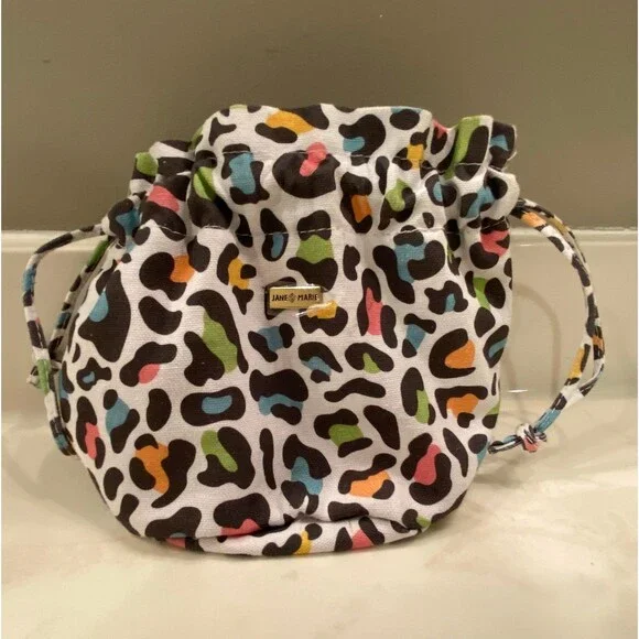 Jane Marie Makeup Organizer‎ Canvas Bag w/ Pull tie in Rainbow Leopard Print