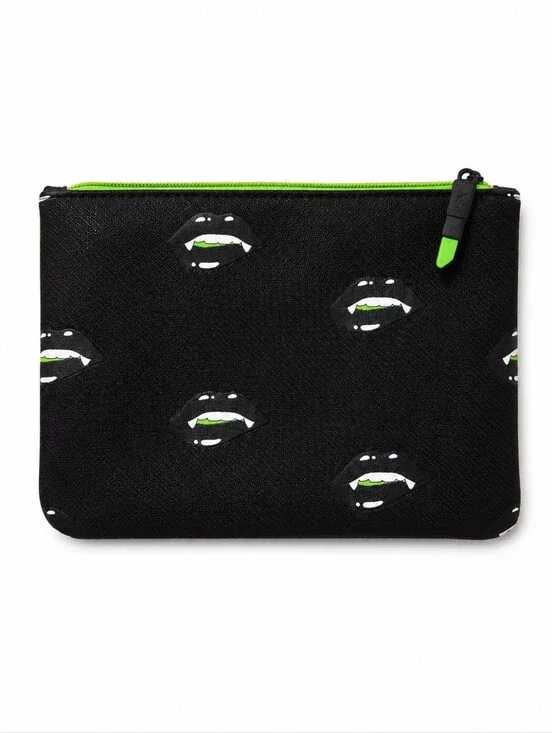 NWOT IPSY Vampire Cosmetic Makeup Bag Black Green Fang Zipper Pouch