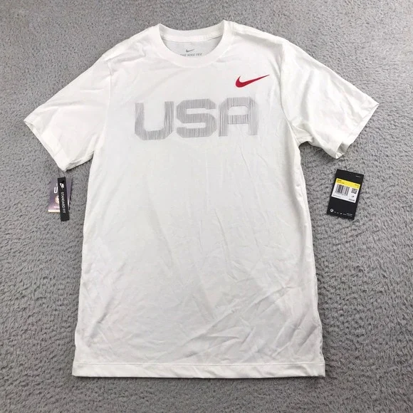 Nike Team USA Olympic T-Shirt Mens S Standard Fit White Graphic Crew Neck NEW